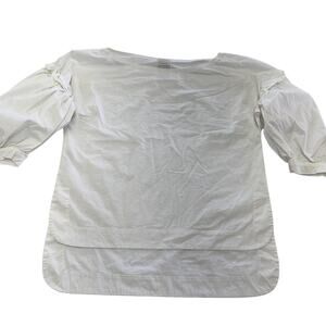 Pinko Blouse Womens 4 White Puff Sleeve Boat Neck Layered Hem Stretch Made Italy